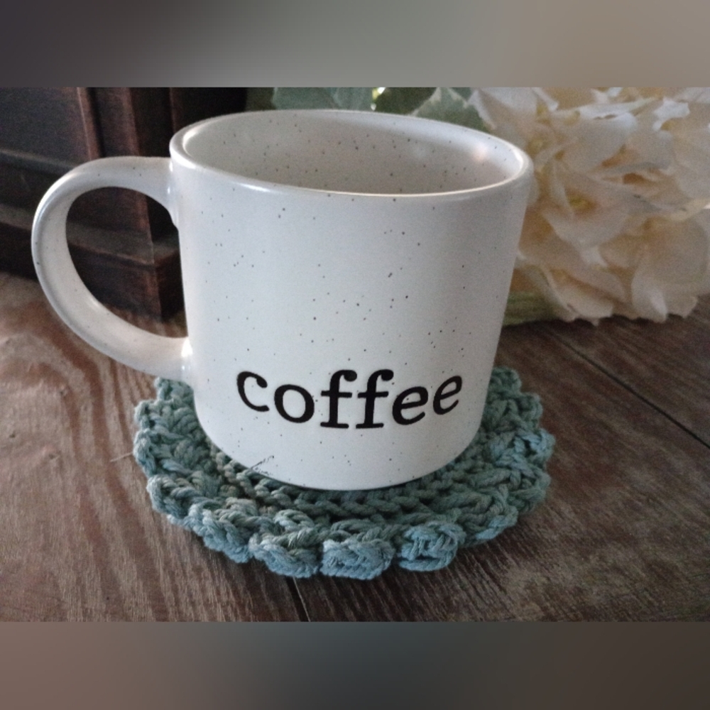 Handcrafted Farmhouse Style Crochet Coaster Set Of 2 in Blue - Picture 3 of 4